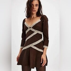New! Free People Tennley Corduroy Mini Dress - Chocolate Torte Combo XS